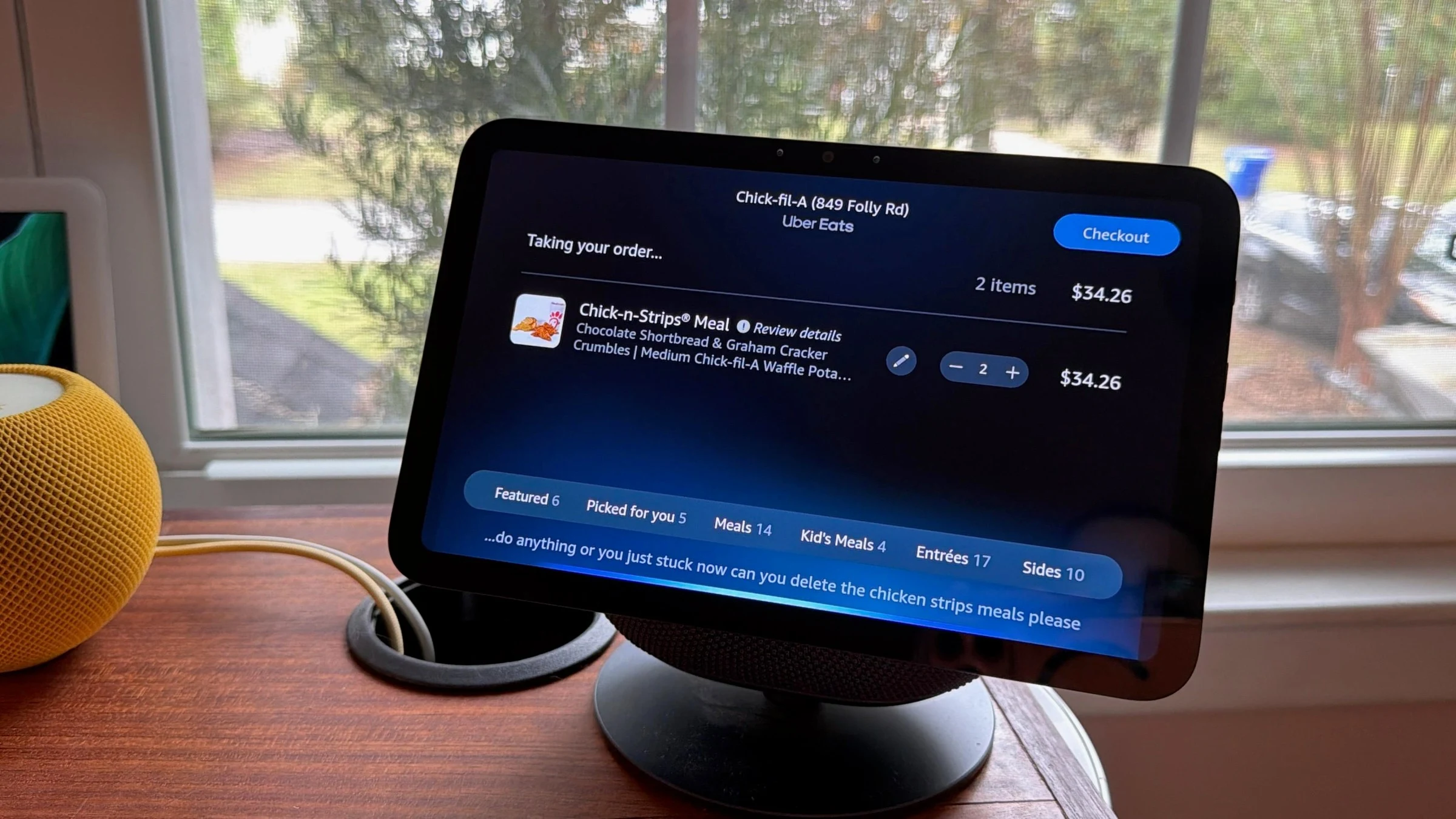 Trying to order lunch with Uber Eats using voice and touch on the Show 8 was frustrating and ultimately unsuccessful.