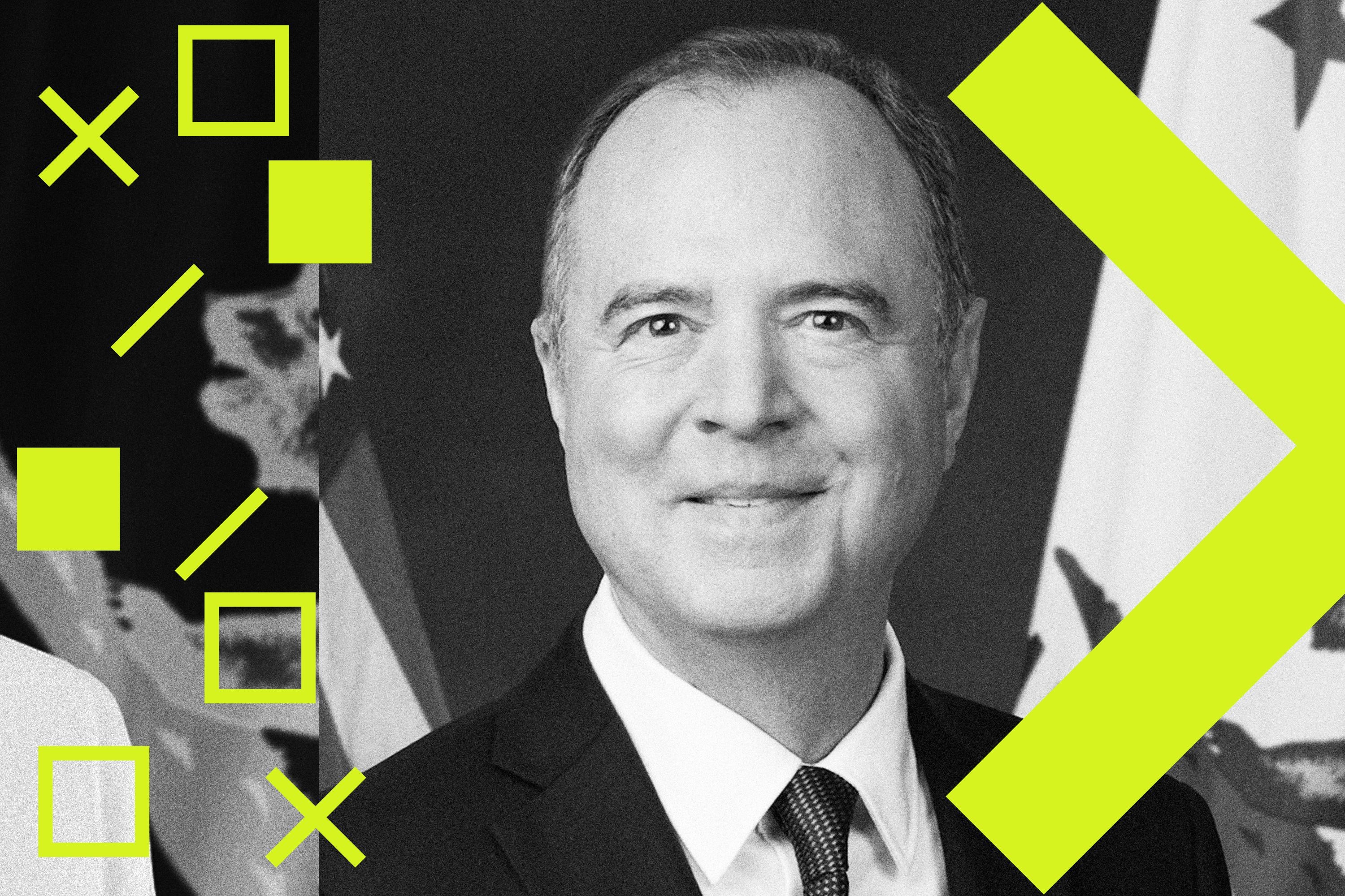 A stylized illustration of CA Sen. Adam Schiff’s official portrait