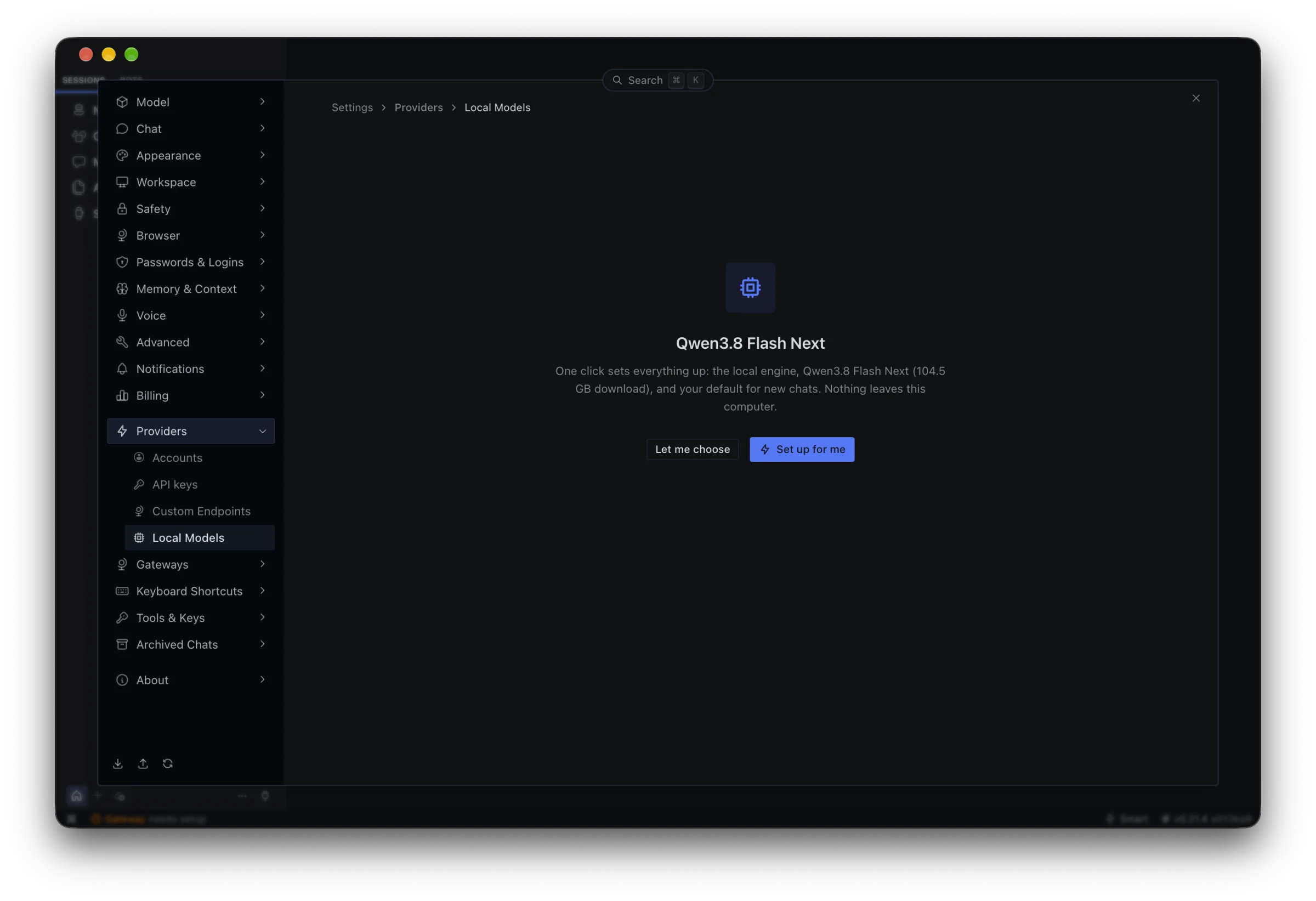It recommends you a local model based on your system.