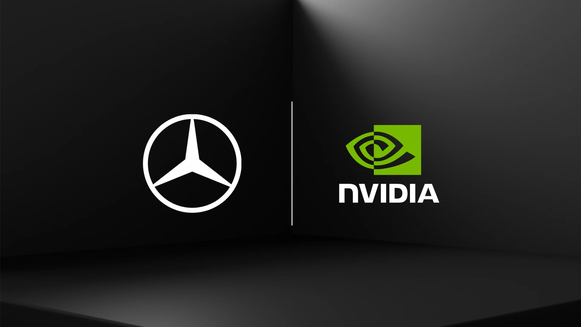 Logos of Mercedes and NVIDIA on a black background.
