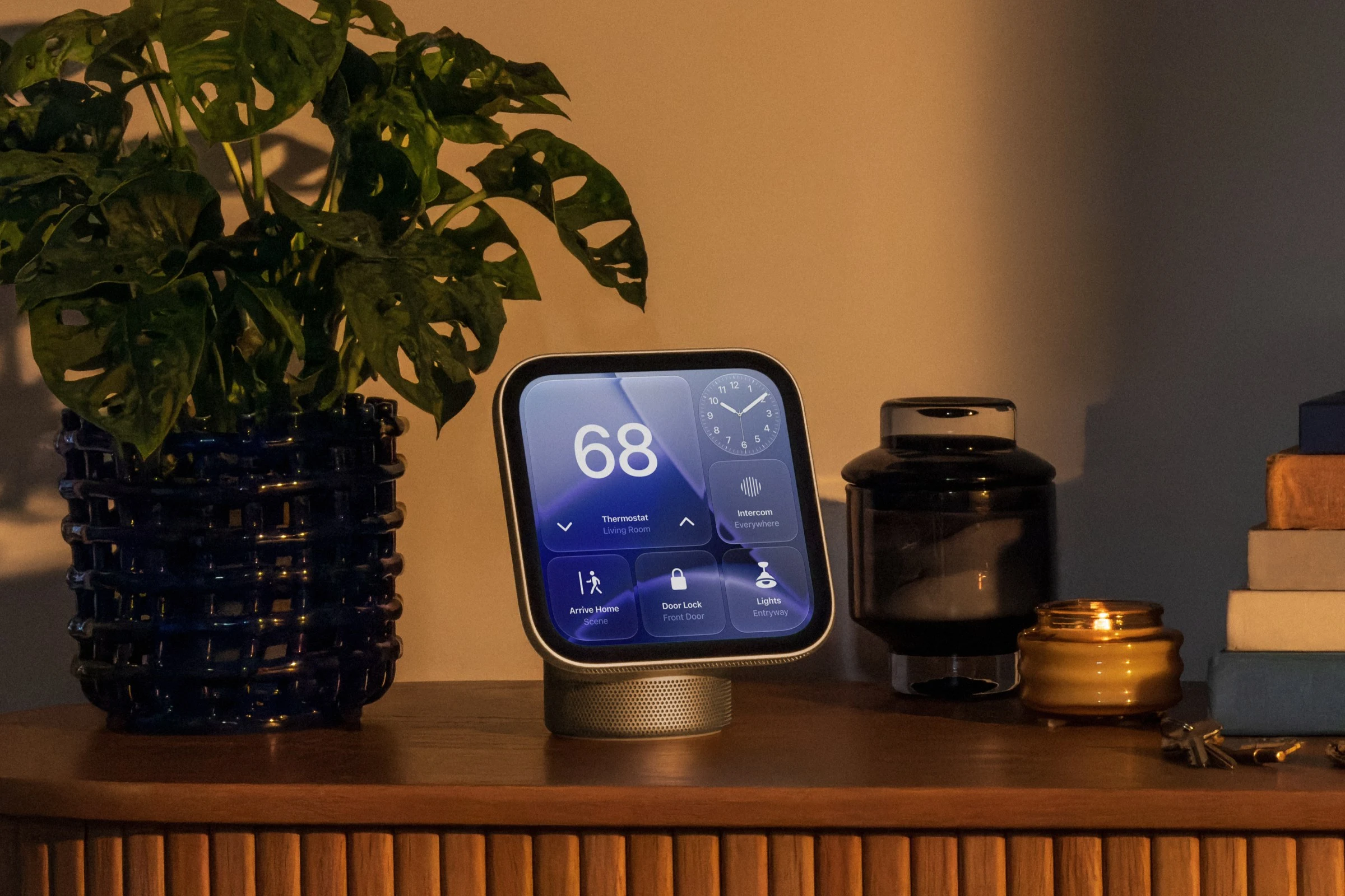 The HomeView can sit on a table or counter and display customizable widgets.