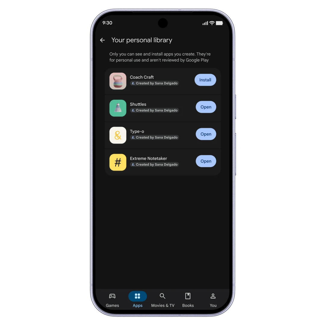 You can view your library of personal apps from the Play Store.