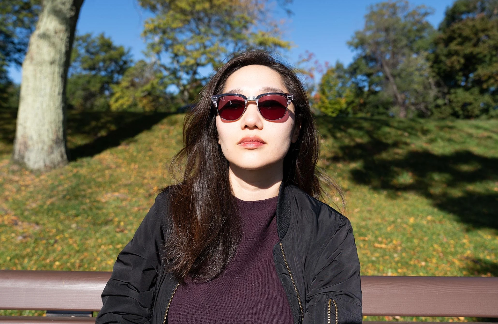 Front view of senior reviewer Victoria Song wearing the Ray-Ban Meta glasses.