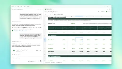 Product screen showing a value analysis workflow in ChatGPT for Financial Services.