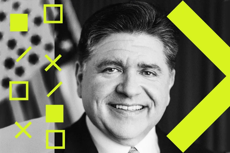 A stylized portrait of IL Gov. JB Pritzker