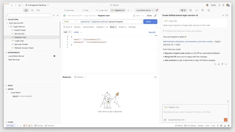 Postman Agent Mode opening a pull request and proposing next steps directly in the application