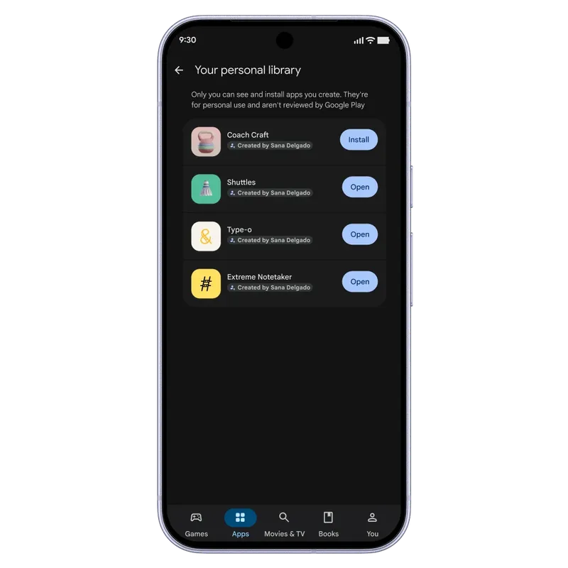 You can view your library of personal apps from the Play Store.