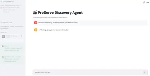 Video intelligence web interface with a chat panel for natural language queries and a sidebar for file uploads and analysis mode selection